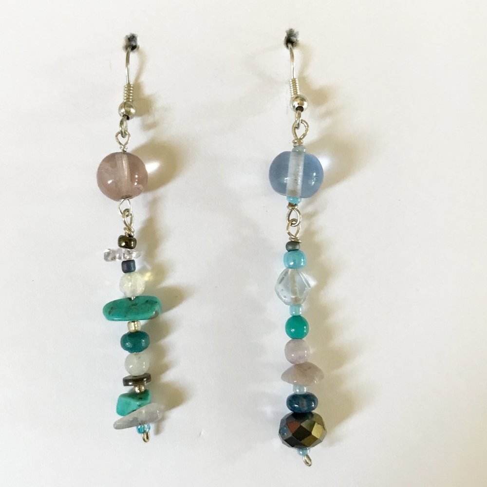 Unmatchy Gemstone Crystal Dangle Earrings Turquoise Jasper Boho Festival Hippie